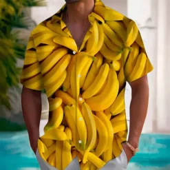 Hot OUKU Men's Fruit Optical Illusion Banana Shirt Summer Hawaiian Shirt Button Up Shirt Short Sleeve Hawaiian Resort Vacation Holiday Beach Wear Summer Spring Turndown 3D Print Collared Shirts Light Yellow