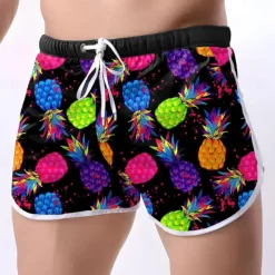 New OUKU Men's Fruit Pineapple Swim Shorts Board Shorts Swimming Trunks Mid Waist Fashion Designer Surfing Holiday Beach Pocket Drawstring Elastic Waist Designer Clothing Apparel Black