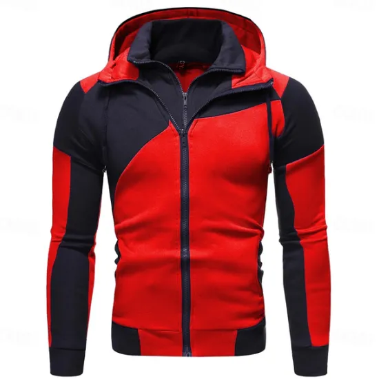 Online OUKU Men's Full Zip Hoodie Hoodie Jacket Zip Up Hoodie Zip Hoodie Sweatshirt Zip Up Hoodies Black White Red Blue Hooded Color Block Zip Up Zipper Pocket Sports & Outdoor Daily Weekend Polyester Vintage