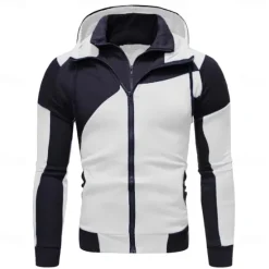Online OUKU Men's Full Zip Hoodie Hoodie Jacket Zip Up Hoodie Zip Hoodie Sweatshirt Zip Up Hoodies Black White Red Blue Hooded Color Block Zip Up Zipper Pocket Sports & Outdoor Daily Weekend Polyester Vintage