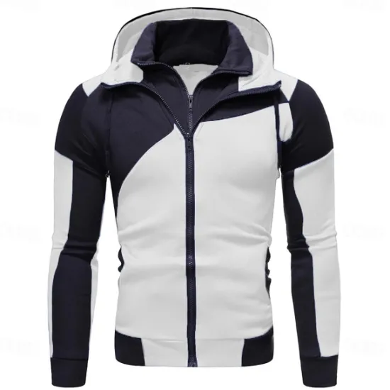 Online OUKU Men's Full Zip Hoodie Hoodie Jacket Zip Up Hoodie Zip Hoodie Sweatshirt Zip Up Hoodies Black White Red Blue Hooded Color Block Zip Up Zipper Pocket Sports & Outdoor Daily Weekend Polyester Vintage