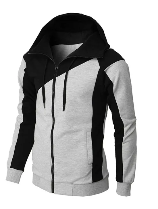 Online OUKU Men's Full Zip Hoodie Sweat Jacket Jacket Black White Wine Red Blue Hooded Graphic Color Block Zipper Casual Cool Casual Big and Tall Winter Spring & Fall Clothing Apparel Hoodies Sweatshirts Long