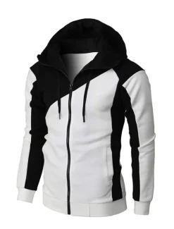 Online OUKU Men's Full Zip Hoodie Sweat Jacket Jacket Black White Wine Red Blue Hooded Graphic Color Block Zipper Casual Cool Casual Big and Tall Winter Spring & Fall Clothing Apparel Hoodies Sweatshirts Long