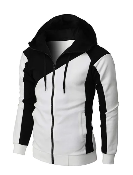 Online OUKU Men's Full Zip Hoodie Sweat Jacket Jacket Black White Wine Red Blue Hooded Graphic Color Block Zipper Casual Cool Casual Big and Tall Winter Spring & Fall Clothing Apparel Hoodies Sweatshirts Long