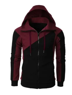Online OUKU Men's Full Zip Hoodie Sweat Jacket Jacket Black White Wine Red Blue Hooded Graphic Color Block Zipper Casual Cool Casual Big and Tall Winter Spring & Fall Clothing Apparel Hoodies Sweatshirts Long