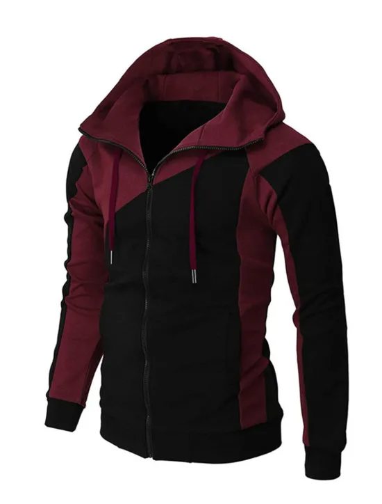 Online OUKU Men's Full Zip Hoodie Sweat Jacket Jacket Black White Wine Red Blue Hooded Graphic Color Block Zipper Casual Cool Casual Big and Tall Winter Spring & Fall Clothing Apparel Hoodies Sweatshirts Long