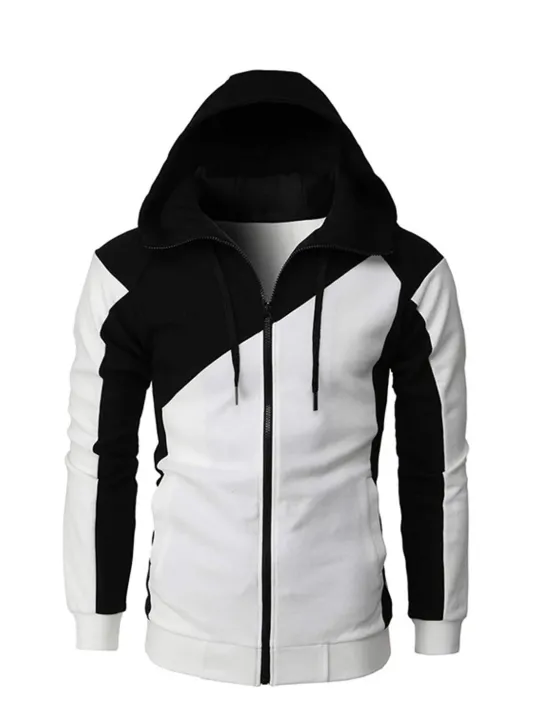 Online OUKU Men's Full Zip Hoodie Sweat Jacket Jacket Black White Wine Red Blue Hooded Graphic Color Block Zipper Casual Cool Casual Big and Tall Winter Spring & Fall Clothing Apparel Hoodies Sweatshirts Long