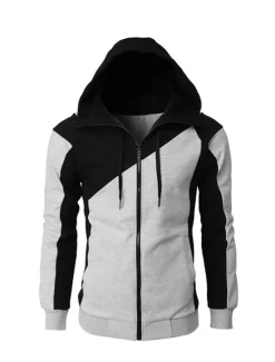 Online OUKU Men's Full Zip Hoodie Sweat Jacket Jacket Black White Wine Red Blue Hooded Graphic Color Block Zipper Casual Cool Casual Big and Tall Winter Spring & Fall Clothing Apparel Hoodies Sweatshirts Long