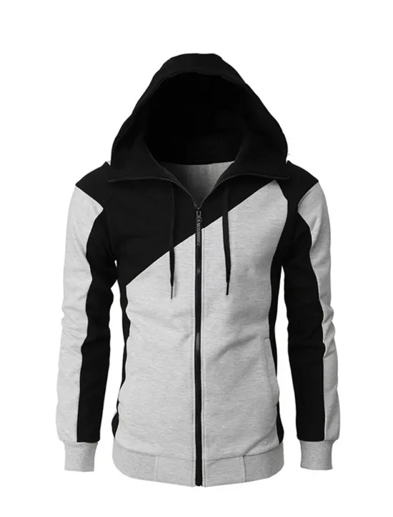 Online OUKU Men's Full Zip Hoodie Sweat Jacket Jacket Black White Wine Red Blue Hooded Graphic Color Block Zipper Casual Cool Casual Big and Tall Winter Spring & Fall Clothing Apparel Hoodies Sweatshirts Long