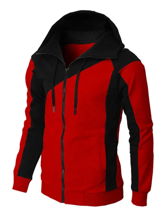 Online OUKU Men's Full Zip Hoodie Sweat Jacket Jacket Black White Wine Red Blue Hooded Graphic Color Block Zipper Casual Cool Casual Big and Tall Winter Spring & Fall Clothing Apparel Hoodies Sweatshirts Long