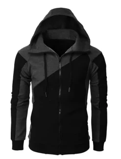 Online OUKU Men's Full Zip Hoodie Sweat Jacket Jacket Black White Wine Red Blue Hooded Graphic Color Block Zipper Casual Cool Casual Big and Tall Winter Spring & Fall Clothing Apparel Hoodies Sweatshirts Long