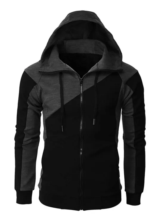 Online OUKU Men's Full Zip Hoodie Sweat Jacket Jacket Black White Wine Red Blue Hooded Graphic Color Block Zipper Casual Cool Casual Big and Tall Winter Spring & Fall Clothing Apparel Hoodies Sweatshirts Long