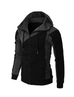 Online OUKU Men's Full Zip Hoodie Sweat Jacket Jacket Black White Wine Red Blue Hooded Graphic Color Block Zipper Casual Cool Casual Big and Tall Winter Spring & Fall Clothing Apparel Hoodies Sweatshirts Long