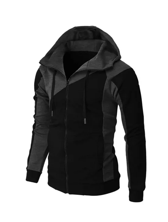 Online OUKU Men's Full Zip Hoodie Sweat Jacket Jacket Black White Wine Red Blue Hooded Graphic Color Block Zipper Casual Cool Casual Big and Tall Winter Spring & Fall Clothing Apparel Hoodies Sweatshirts Long