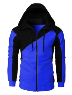 Online OUKU Men's Full Zip Hoodie Sweat Jacket Jacket Black White Wine Red Blue Hooded Graphic Color Block Zipper Casual Cool Casual Big and Tall Winter Spring & Fall Clothing Apparel Hoodies Sweatshirts Long