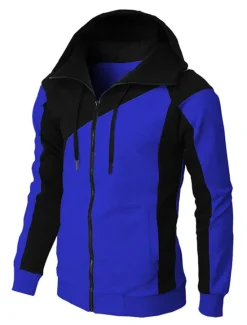 Online OUKU Men's Full Zip Hoodie Sweat Jacket Jacket Black White Wine Red Blue Hooded Graphic Color Block Zipper Casual Cool Casual Big and Tall Winter Spring & Fall Clothing Apparel Hoodies Sweatshirts Long