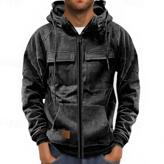 Sale OUKU Men's Full Zip Hoodie Zip Up Hoodie Tactical Hoodie Black Wine Army Green Khaki Dark Gray Hooded Plain Zip Up Pocket Sports & Outdoor Daily Holiday Polyester Streetwear Basic Casual Spring & Fall