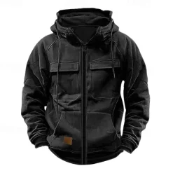 Sale OUKU Men's Full Zip Hoodie Zip Up Hoodie Tactical Hoodie Black Wine Army Green Khaki Dark Gray Hooded Plain Zip Up Pocket Sports & Outdoor Daily Holiday Polyester Streetwear Basic Casual Spring & Fall