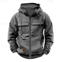 Sale OUKU Men's Full Zip Hoodie Zip Up Hoodie Tactical Hoodie Black Wine Army Green Khaki Dark Gray Hooded Plain Zip Up Pocket Sports & Outdoor Daily Holiday Polyester Streetwear Basic Casual Spring & Fall