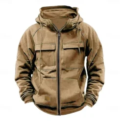 Sale OUKU Men's Full Zip Hoodie Zip Up Hoodie Tactical Hoodie Black Wine Army Green Khaki Dark Gray Hooded Plain Zip Up Pocket Sports & Outdoor Daily Holiday Polyester Streetwear Basic Casual Spring & Fall