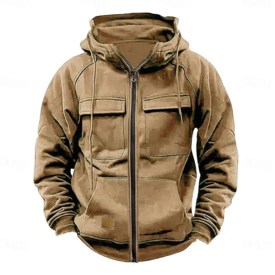 Sale OUKU Men's Full Zip Hoodie Zip Up Hoodie Tactical Hoodie Black Wine Army Green Khaki Dark Gray Hooded Plain Zip Up Pocket Sports & Outdoor Daily Holiday Polyester Streetwear Basic Casual Spring & Fall