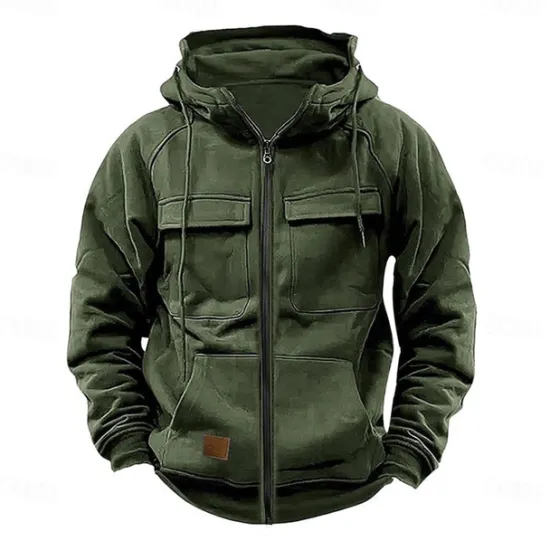 Sale OUKU Men's Full Zip Hoodie Zip Up Hoodie Tactical Hoodie Black Wine Army Green Khaki Dark Gray Hooded Plain Zip Up Pocket Sports & Outdoor Daily Holiday Polyester Streetwear Basic Casual Spring & Fall