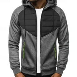 Outlet OUKU Men's Full Zip Hoodie Zip Up Hoodie Black Dark Gray Gray Hooded Color Block Zip Up Patchwork Pocket Sports & Outdoor Daily Holiday Polyester Streetwear Basic Casual Fall & Winter Clothing Apparel