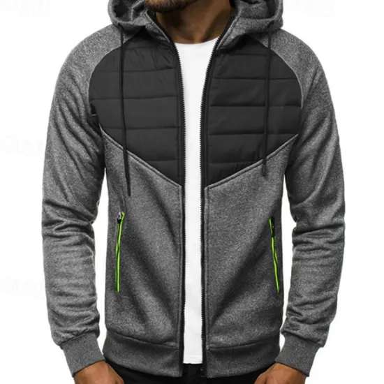 Outlet OUKU Men's Full Zip Hoodie Zip Up Hoodie Black Dark Gray Gray Hooded Color Block Zip Up Patchwork Pocket Sports & Outdoor Daily Holiday Polyester Streetwear Basic Casual Fall & Winter Clothing Apparel