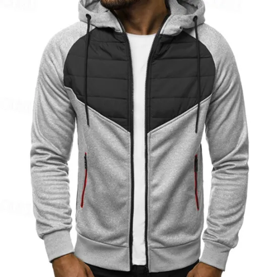 Outlet OUKU Men's Full Zip Hoodie Zip Up Hoodie Black Dark Gray Gray Hooded Color Block Zip Up Patchwork Pocket Sports & Outdoor Daily Holiday Polyester Streetwear Basic Casual Fall & Winter Clothing Apparel