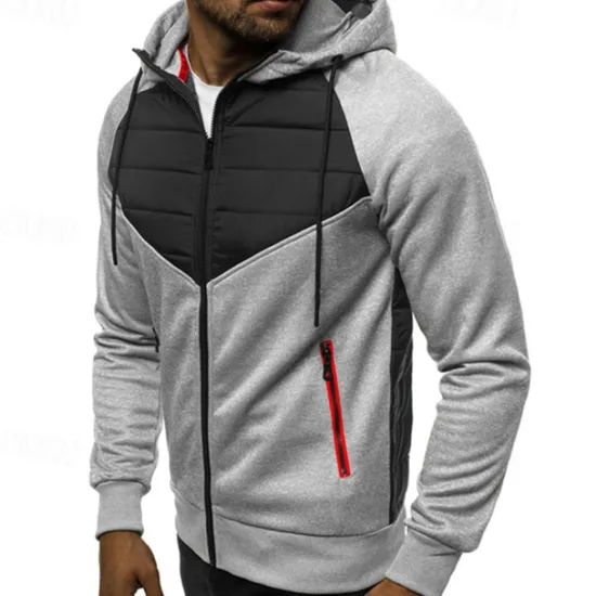 Outlet OUKU Men's Full Zip Hoodie Zip Up Hoodie Black Dark Gray Gray Hooded Color Block Zip Up Patchwork Pocket Sports & Outdoor Daily Holiday Polyester Streetwear Basic Casual Fall & Winter Clothing Apparel