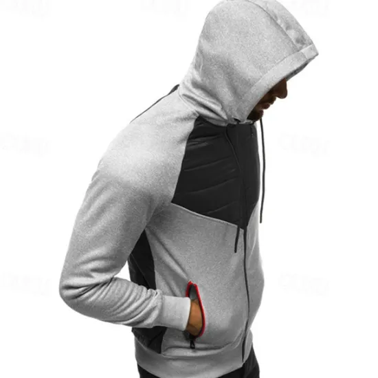 Outlet OUKU Men's Full Zip Hoodie Zip Up Hoodie Black Dark Gray Gray Hooded Color Block Zip Up Patchwork Pocket Sports & Outdoor Daily Holiday Polyester Streetwear Basic Casual Fall & Winter Clothing Apparel