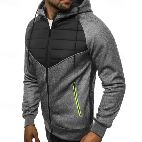 Outlet OUKU Men's Full Zip Hoodie Zip Up Hoodie Black Dark Gray Gray Hooded Color Block Zip Up Patchwork Pocket Sports & Outdoor Daily Holiday Polyester Streetwear Basic Casual Fall & Winter Clothing Apparel