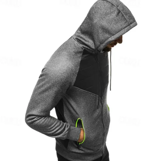 Outlet OUKU Men's Full Zip Hoodie Zip Up Hoodie Black Dark Gray Gray Hooded Color Block Zip Up Patchwork Pocket Sports & Outdoor Daily Holiday Polyester Streetwear Basic Casual Fall & Winter Clothing Apparel