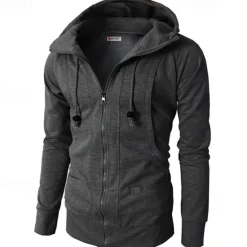 Online OUKU Men's Full Zip Hoodie Zip Up Hoodie Fleece Hoodie Black Wine Army Green Navy Blue Khaki Hooded Plain Zip Up Pocket Sports & Outdoor Daily Holiday Polyester Streetwear Basic Casual Fall & Winter
