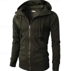 Online OUKU Men's Full Zip Hoodie Zip Up Hoodie Fleece Hoodie Black Wine Army Green Navy Blue Khaki Hooded Plain Zip Up Pocket Sports & Outdoor Daily Holiday Polyester Streetwear Basic Casual Fall & Winter