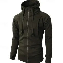 Online OUKU Men's Full Zip Hoodie Zip Up Hoodie Fleece Hoodie Black Wine Army Green Navy Blue Khaki Hooded Plain Zip Up Pocket Sports & Outdoor Daily Holiday Polyester Streetwear Basic Casual Fall & Winter