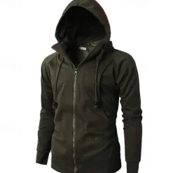 Online OUKU Men's Full Zip Hoodie Zip Up Hoodie Fleece Hoodie Black Wine Army Green Navy Blue Khaki Hooded Plain Zip Up Pocket Sports & Outdoor Daily Holiday Polyester Streetwear Basic Casual Fall & Winter