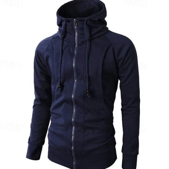Online OUKU Men's Full Zip Hoodie Zip Up Hoodie Fleece Hoodie Black Wine Army Green Navy Blue Khaki Hooded Plain Zip Up Pocket Sports & Outdoor Daily Holiday Polyester Streetwear Basic Casual Fall & Winter