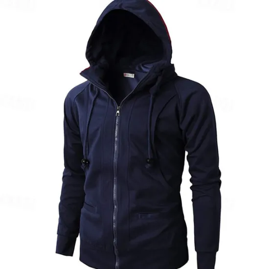 Online OUKU Men's Full Zip Hoodie Zip Up Hoodie Fleece Hoodie Black Wine Army Green Navy Blue Khaki Hooded Plain Zip Up Pocket Sports & Outdoor Daily Holiday Polyester Streetwear Basic Casual Fall & Winter