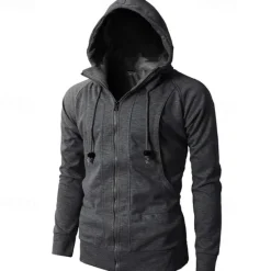 Online OUKU Men's Full Zip Hoodie Zip Up Hoodie Fleece Hoodie Black Wine Army Green Navy Blue Khaki Hooded Plain Zip Up Pocket Sports & Outdoor Daily Holiday Polyester Streetwear Basic Casual Fall & Winter