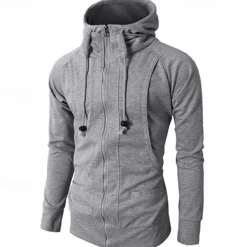 Online OUKU Men's Full Zip Hoodie Zip Up Hoodie Fleece Hoodie Black Wine Army Green Navy Blue Khaki Hooded Plain Zip Up Pocket Sports & Outdoor Daily Holiday Polyester Streetwear Basic Casual Fall & Winter