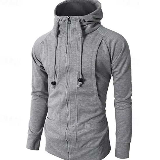 Online OUKU Men's Full Zip Hoodie Zip Up Hoodie Fleece Hoodie Black Wine Army Green Navy Blue Khaki Hooded Plain Zip Up Pocket Sports & Outdoor Daily Holiday Polyester Streetwear Basic Casual Fall & Winter