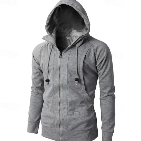 Online OUKU Men's Full Zip Hoodie Zip Up Hoodie Fleece Hoodie Black Wine Army Green Navy Blue Khaki Hooded Plain Zip Up Pocket Sports & Outdoor Daily Holiday Polyester Streetwear Basic Casual Fall & Winter