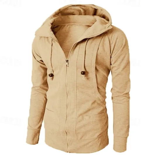 Online OUKU Men's Full Zip Hoodie Zip Up Hoodie Fleece Hoodie Black Wine Army Green Navy Blue Khaki Hooded Plain Zip Up Pocket Sports & Outdoor Daily Holiday Polyester Streetwear Basic Casual Fall & Winter