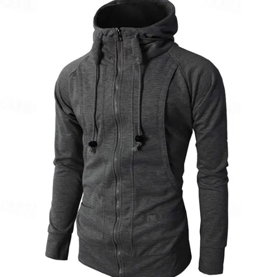 Online OUKU Men's Full Zip Hoodie Zip Up Hoodie Fleece Hoodie Black Wine Army Green Navy Blue Khaki Hooded Plain Zip Up Pocket Sports & Outdoor Daily Holiday Polyester Streetwear Basic Casual Fall & Winter