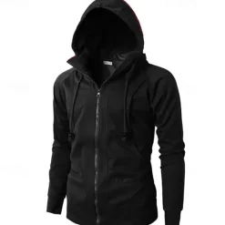 Online OUKU Men's Full Zip Hoodie Zip Up Hoodie Fleece Hoodie Black Wine Army Green Navy Blue Khaki Hooded Plain Zip Up Pocket Sports & Outdoor Daily Holiday Polyester Streetwear Basic Casual Fall & Winter