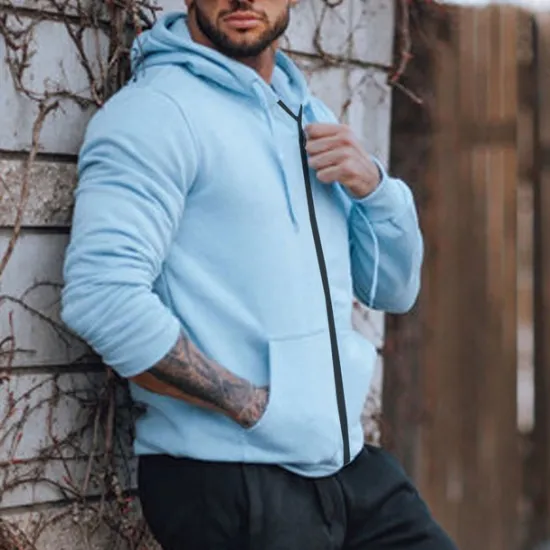 Discount OUKU Men's Full Zip Hoodie Zip Up Hoodie Pink Blue Gray Hooded Plain Zip Up Sports & Outdoor Daily Holiday Polyester Streetwear Cool Casual Spring & Fall Clothing Apparel Hoodies Sweatshirts Long Sleeve