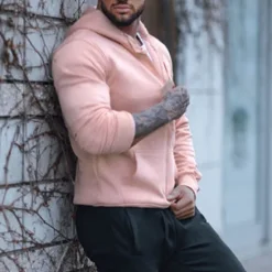 Discount OUKU Men's Full Zip Hoodie Zip Up Hoodie Pink Blue Gray Hooded Plain Zip Up Sports & Outdoor Daily Holiday Polyester Streetwear Cool Casual Spring & Fall Clothing Apparel Hoodies Sweatshirts Long Sleeve