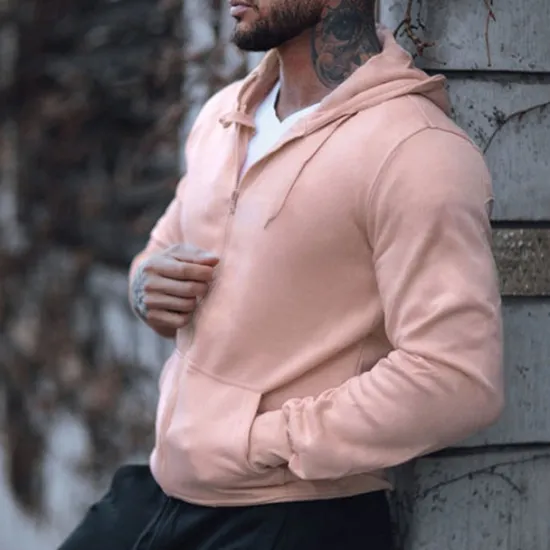 Discount OUKU Men's Full Zip Hoodie Zip Up Hoodie Pink Blue Gray Hooded Plain Zip Up Sports & Outdoor Daily Holiday Polyester Streetwear Cool Casual Spring & Fall Clothing Apparel Hoodies Sweatshirts Long Sleeve