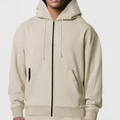 OUKU Men's Full Zip Hoodie Zip Up Hoodie Fleece Hoodie Black Navy Blue Khaki Light Grey Hooded Plain Zip Up Pocket Sports & Outdoor Daily Holiday Polyester Streetwear Basic Casual Fall & Winter Clothing